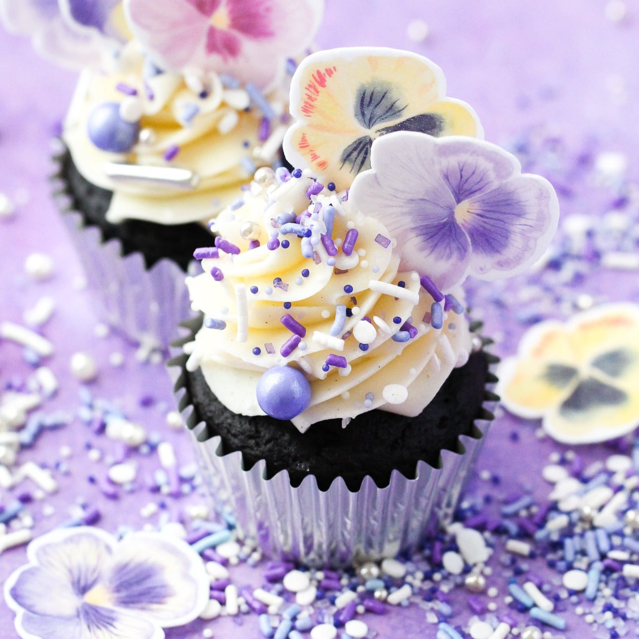 GFS - Purple Pansies Edible Cupcake Toppers